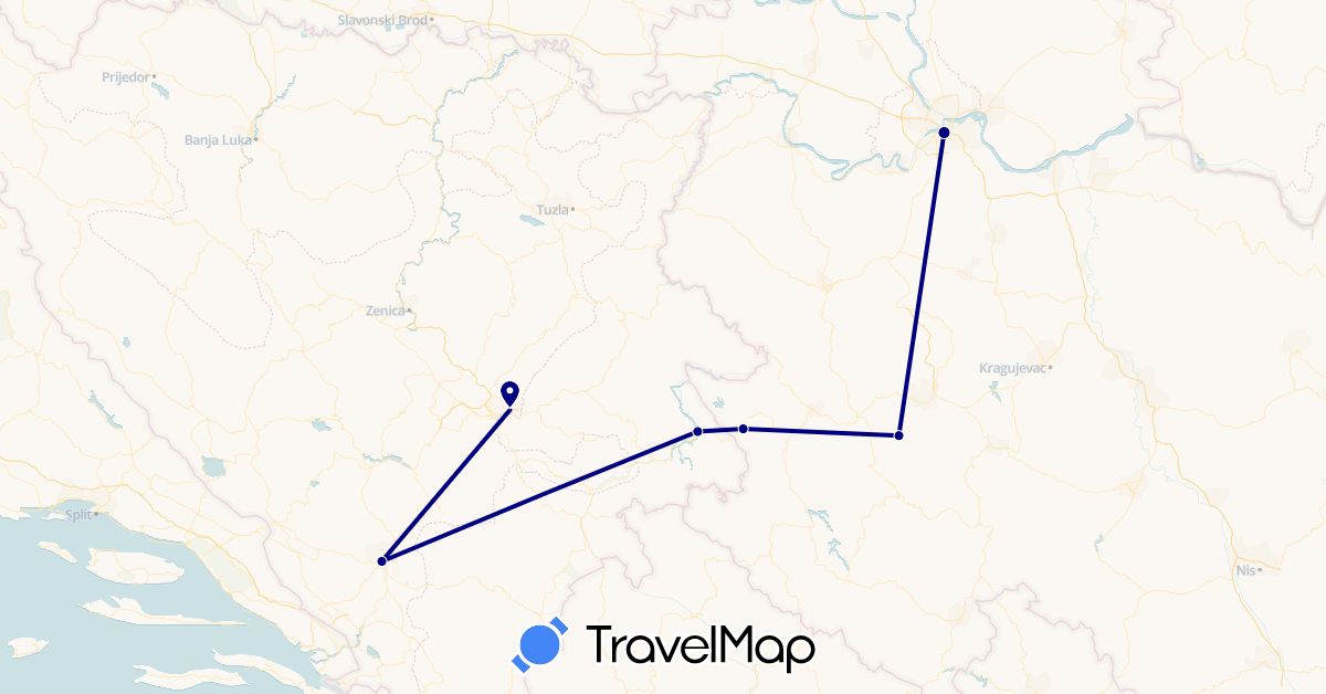 TravelMap itinerary: driving in Bosnia and Herzegovina, Serbia (Europe)